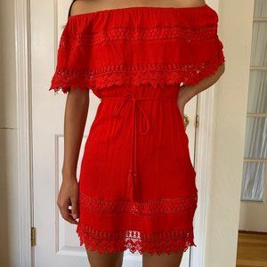 Forever 21 Small Off-the-shoulder red lace dress